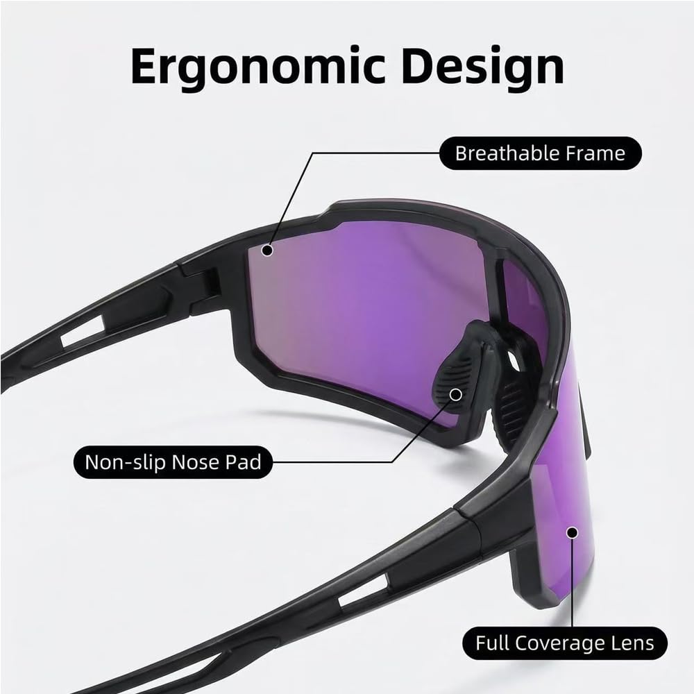 Schnelle Brille Herren Damen, 6 Stück Sport Sonnenbrille, Polarisierte Fahrradbrille mit 6 Aufbewahrungstasche und 6 Brillenputztücher, Laufbrille UV400, Sportbrille für Outdooraktivitäten - 5