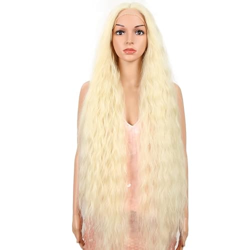 Style Icon 41” Lace Front Wigs Long Wavy Synthetic Wigs with Baby Hair Half Hand Tied 130% Density Wigs (41", 613) - 613