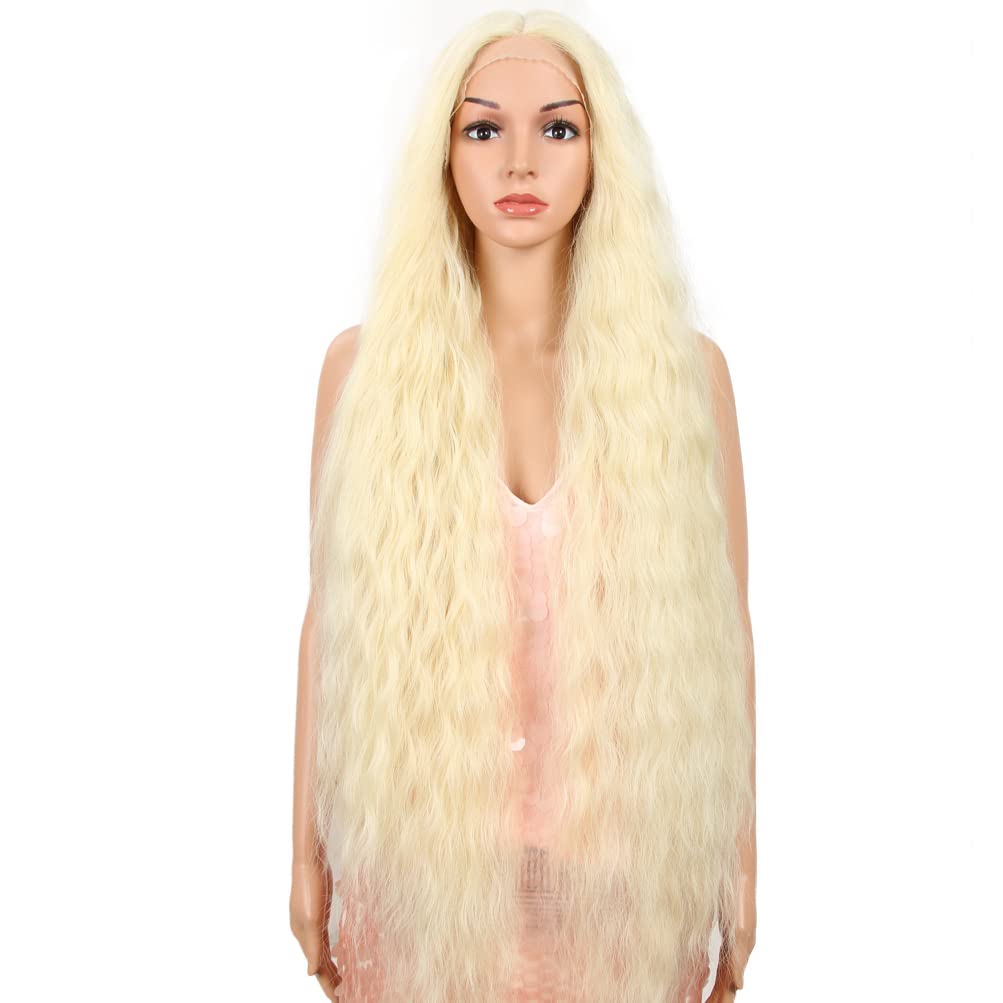 Style Icon Lace Front Wigs 41 Inches Super Long Curly Wavy Wigs Synthetic Wig 6 inches Deeper Middle Part Wig with Baby Hair 150% Density (41 Inch, 613)