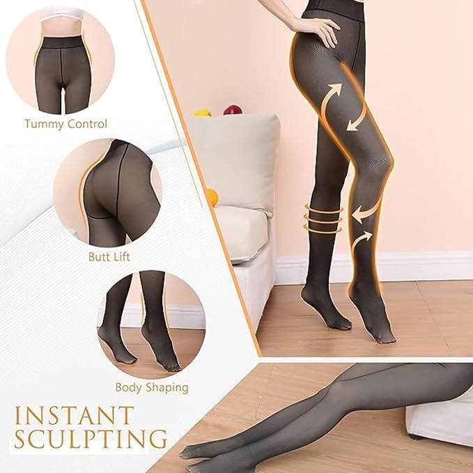 Winter Warm Thermal Fleece Lined Thick Tights Women Slim Fit Leggings Pants Waist (Size : 26 to 34 Inch Stretchable) - Image 2