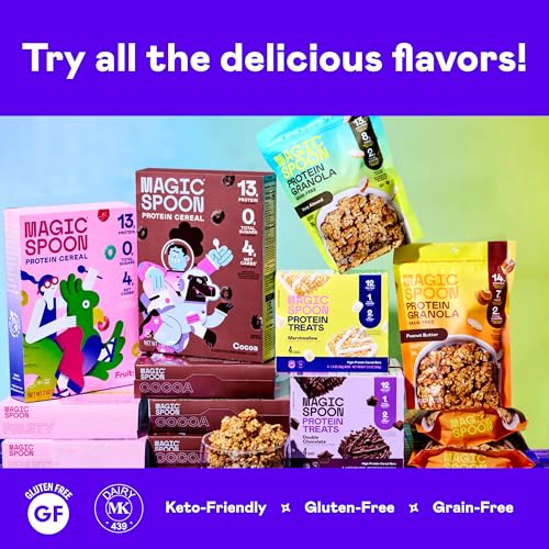 Image of Magic Spoon Cereal - High Protein Cereals - Sugar Free Snacks & Breakfast Food - Grain & Gluten Free Cereal - Low Carb & Keto Friendly - 4 Pack Variety: Fruity, Cocoa, Chocolate Chip, Peanut Butter