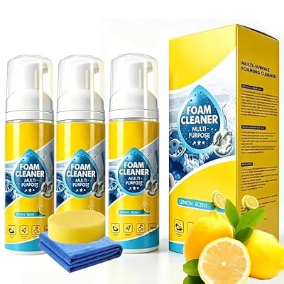 High Pressure Foam Cleaner, 4-In-1 Multi-Enzyme all-Purpose Cleaning Foam, Multifunctional Foam Cleaner, Deep Clean Car, Kitchen, Bathroom, Sofa, Removes Grease (3pcs, 3 Towels + 3 Sponges)