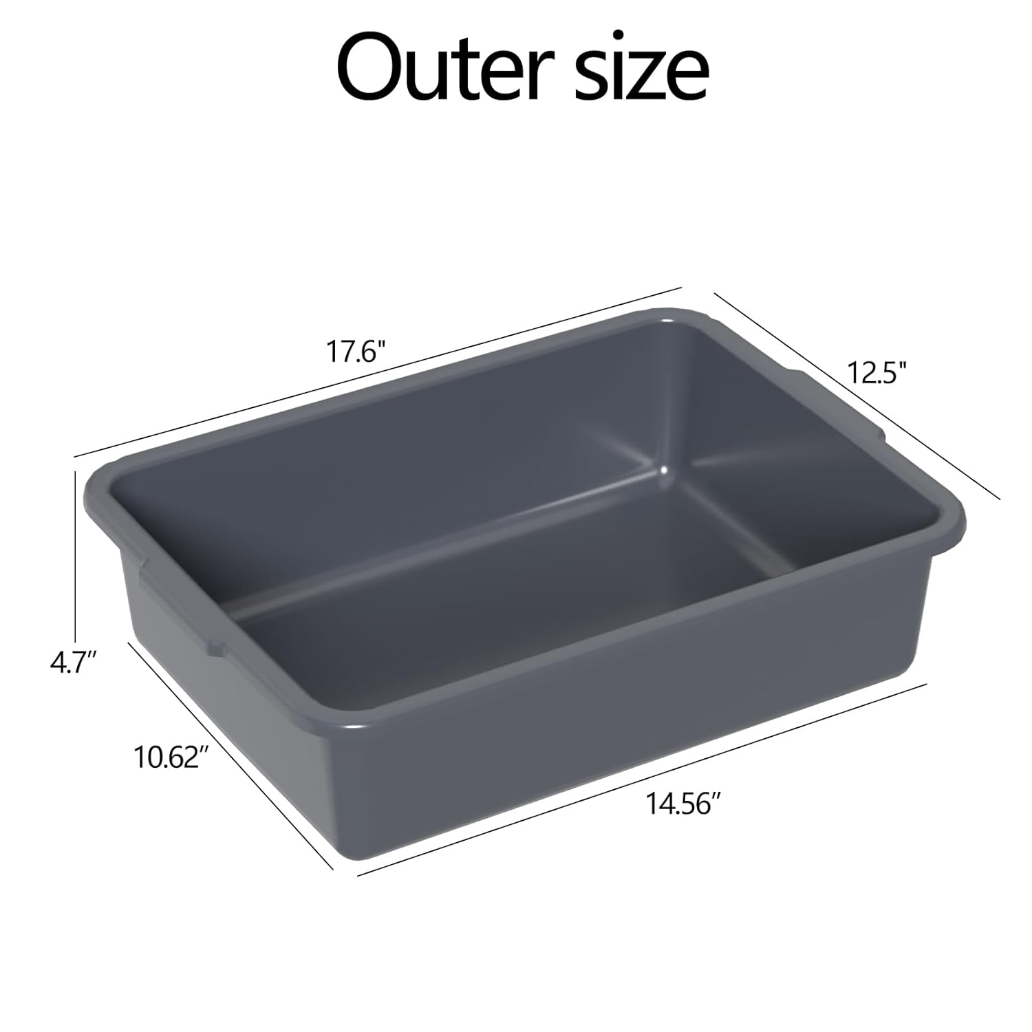 13 L Plastic Commercial Bus Tubs, Restaurant Bus Tub Tote Box, 4 Packs, Gray