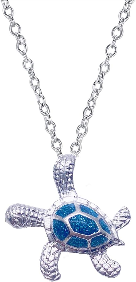 GAUEIOUROpal Turtle Necklace,Blue Opal Sea Turtle Pendant Sterling Silver Necklace Jewelry for Women Gifts,Opal Ocean Themed Cute Turtle Necklace, Sterling Silver, Diamond,Opal