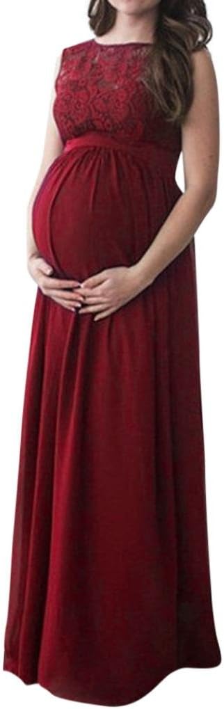 SoLu DAY8 Robe longue maxi chic en mousseline et dentelle sans manches