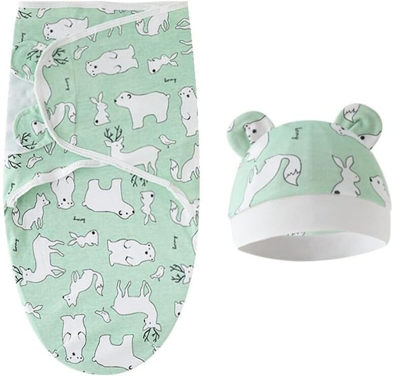 3 Sets Baby Swaddle Sleep Sack with Hat Set, Soft Baby Swaddling Blankets Cute Swaddling Blankets for 0-3 Months