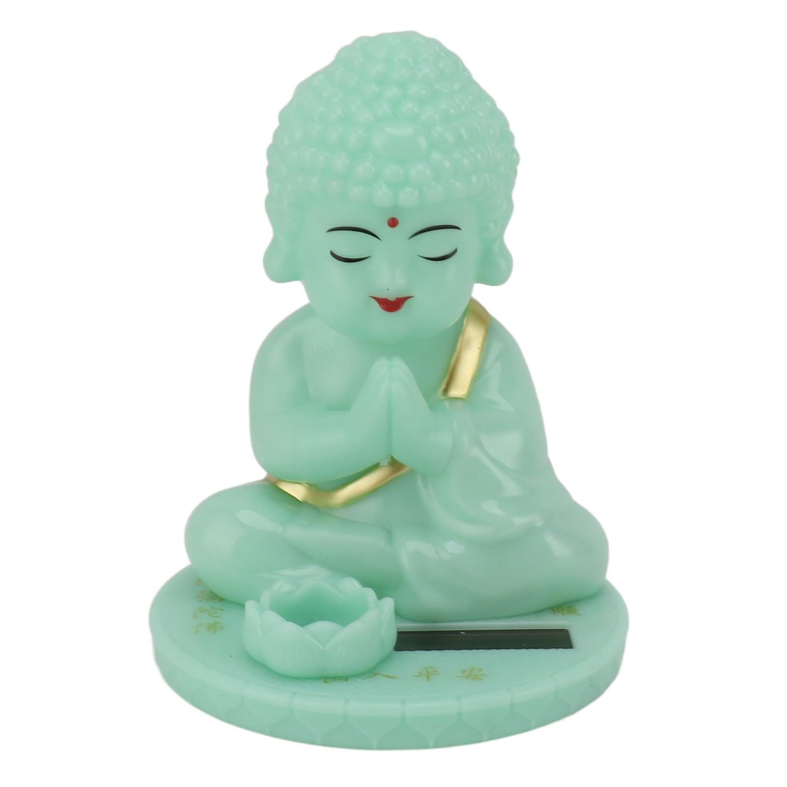 TYCIONG Car Figure Buddha Ornament Bobble Head Buddha Solar Powered Luminous Bobble Head Buddha Statue Toy for Car Dashboard Ornament Desktop Decoration (Round Bottom)