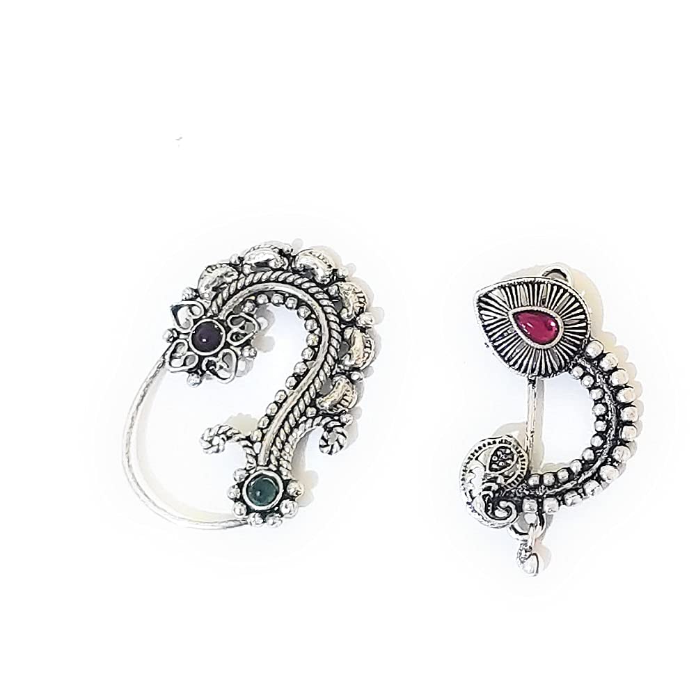 Oxidised Traditional Maharashtrian style fancy Nath By Indian Collectible, No Gemstone