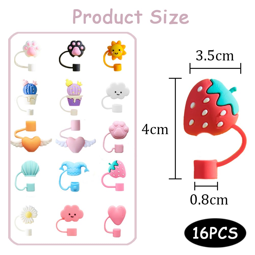 16 Copri Cannuccia In Silicone - Tappi Antipolvere Per Cannucce 6-8mm | Design Divertente E Riutilizzabili - Foto 8