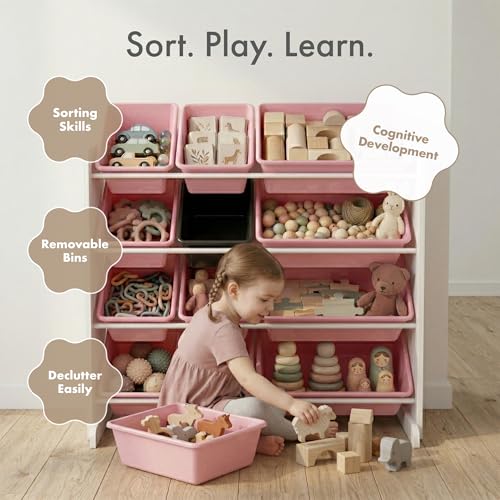 Humble Crew Toy Storage Organizer with 12 Removable Storage Bins for Kids Playroom, 4-Tier Toddler Toy Organization, White/Pink by Humble Crew - Image 5