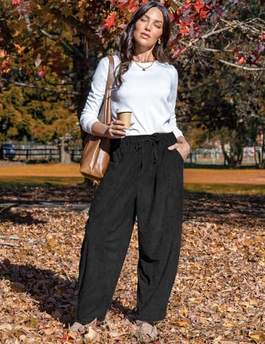 TARSE Womens Corduroy Harem Pants Casual Elastic Waist Wide Leg Pants Loose Fit Baggy Trousers with Pockets3