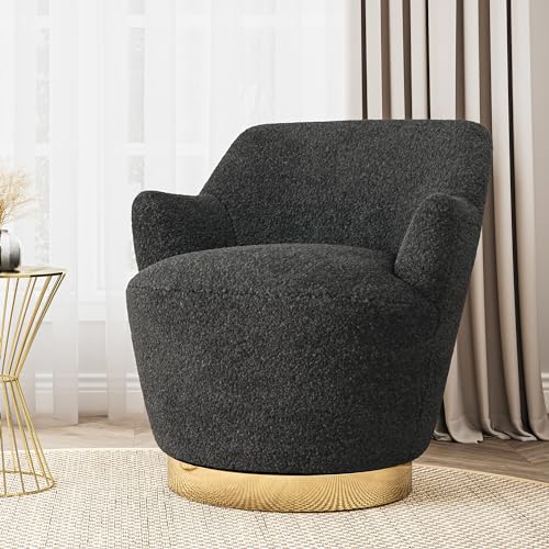 Image of BELLEZE Swivel Barrel Chair, Modern Round Velvet Swivel Accent Chair, Curved Backrest 360 Swivel Single Sofa Armchair, Comfy Swivel Accent Chair for Living Room Bedroom - Masa (Black)