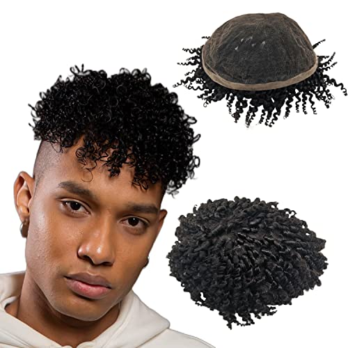 NLW Full Lace Afro Toupee Shorty Curly Human Hair Piece Men's Replacement System Afro Toupee For Black Men 10 * 8 large fit all size (#1 8mm)