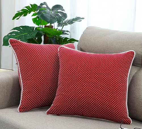 Image of Christmas Theme Red Cushion Covers 16 inch x 16 inch | Set of 2 |Christmas Cushion Covers 16x16 | Xmas Throw Pillow Covers | Christmas Decoration Items for Home