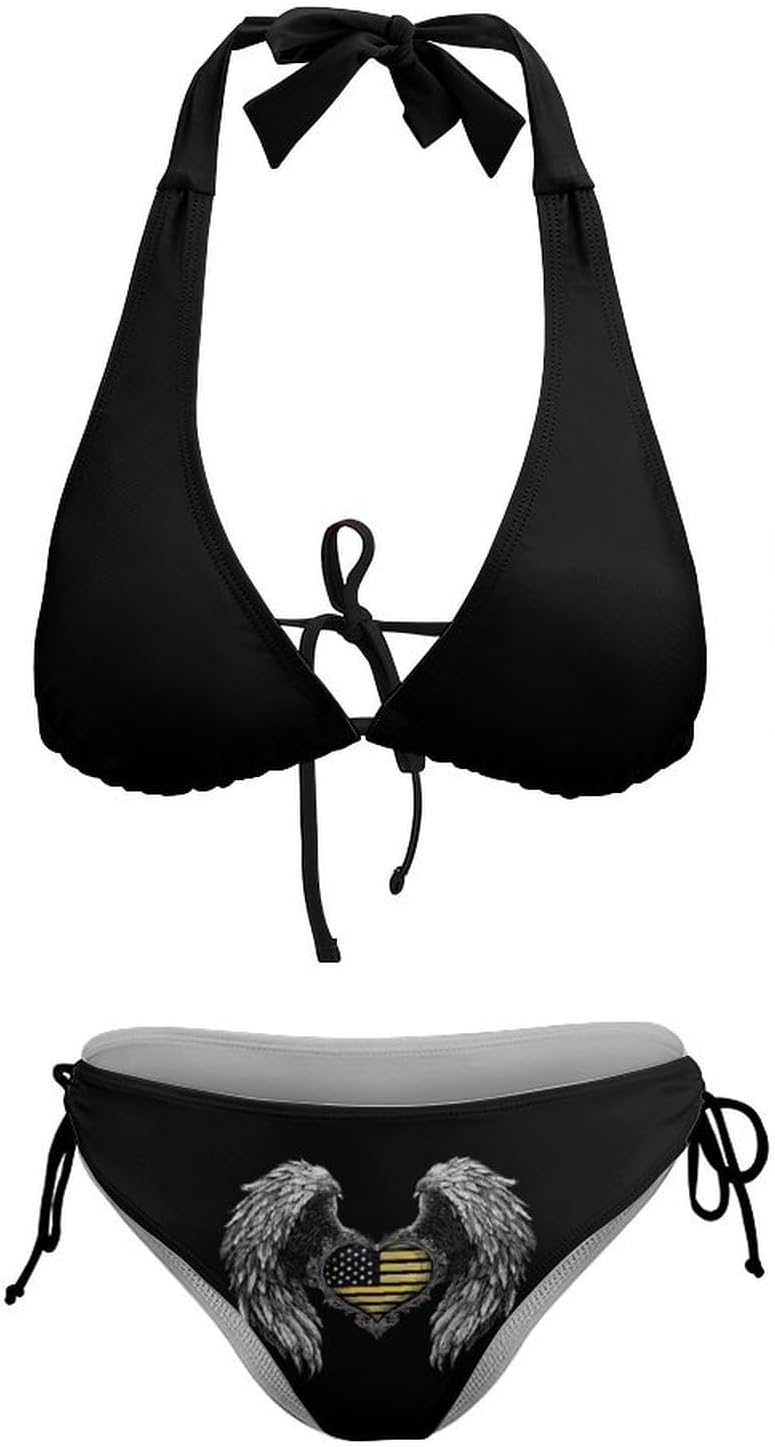 911 Dispatcher Heart with Wings Novelty Women's 2 Piece String Bikini Set Swimsuits Bathing Suit Swimwear
