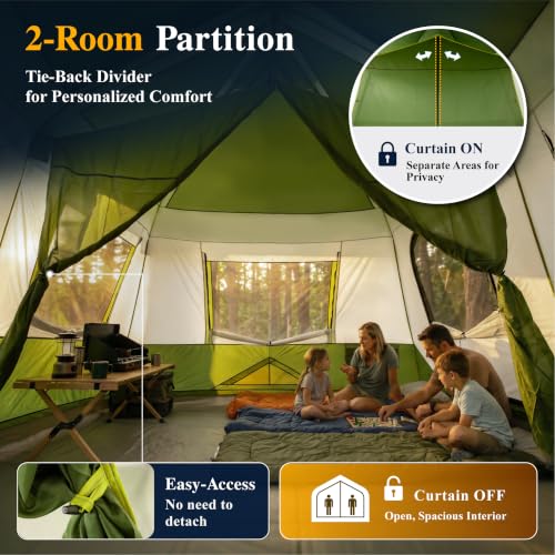 LET'S CAMP Carpa Camping Familiar para 10 Personas, 2 Habitaciones con Divisor, Verde miniatura 2