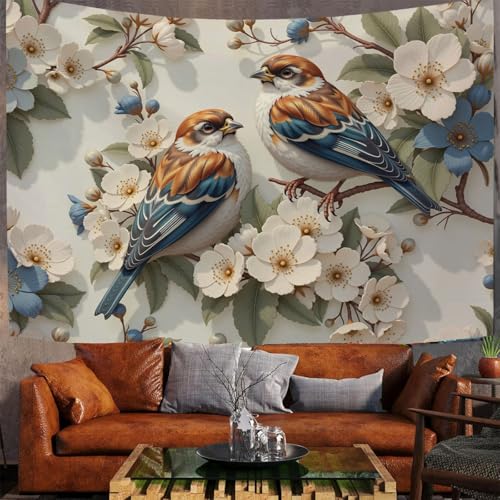 Tapisserie oiseaux branches arbre MULERN 150x100cm tenture murale tissu