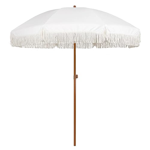 AMMSUN 7ft Patio Umbrella with Fringe Outdoor Tassel Umbrella UPF50+
