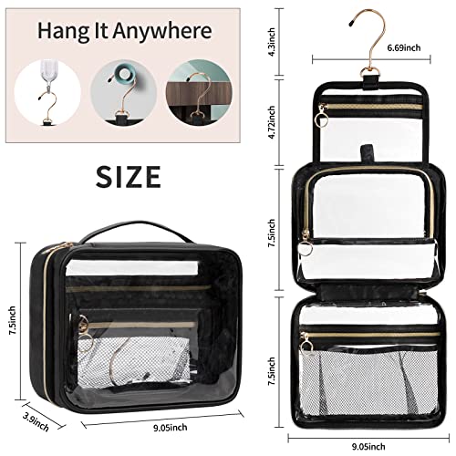 Cubetastic Clear Hanging Toiletry Bag For Men, 3 Compartment Travel Makeup Case Transparent Cosmetic Organizer Portable Make Up Pouch With Handle #TOP5