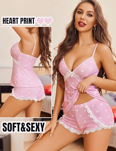 Image of Avidlove Sexy Pajamas Set for Women Lace Modal Cute Lingerie Sets 2 Piece Cami Pj Shorts Set Sleepwear