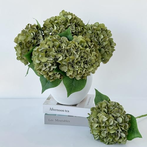 ZYTUYO 5 Pcs Silk Green Hydrangea Artificial Flowers - 20 Faux Hydrangeas for Spring Indoor/Outdoor Home Decor & Wedding Arrangement