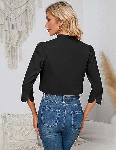 KOJOOIN Womens 3/4 Sleeve Bolero Shrug Open Front Puff Sleeve Cropped Cardigan4