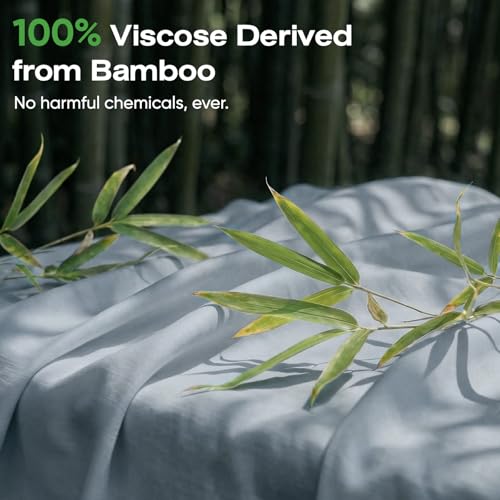 Image of Real 100% Viscose Derived from Bamboo Sheets Set King Size, Cooling & Silky Soft for Hot Sleeper, Luxury with Breathable & Moisture Wicking Fabric, 18 inch Deep Pocket with Corner Straps (Sterling Blue,K)