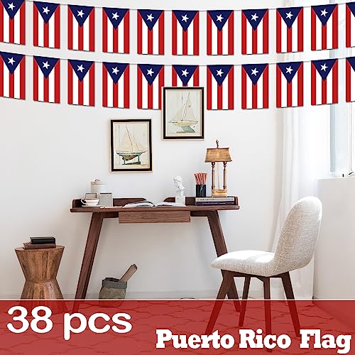 Image of Puerto Rico String Flag Pennant Banner - 38 Flags, 42 Feet Small Mini Puerto Rican Flags Bunting Banner for Country Decoration, School, Party, Sports Events