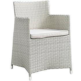 Modway Junction Wicker Rattan Outdoor Patio Two Dining Arm Chairs with Cushions in Gray White 5192V qcF1L. SS280