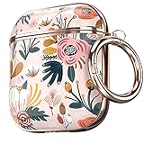 Maxjoy for AirPods Case, Flower AirPod Case Protective Hard Cute AirPod 2 Gen Cover for Women Men with Keychain for AirPods 2nd 1st Generation Charging Cover 2&1, Floral