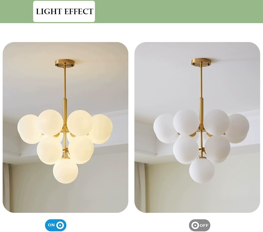 Glass Globe Chandelier, Contemporary Pendant Light Fixture, Ball Shape Hanging Light, Clean Look Ceiling Chandelier for Living Room Bedroom Gold Finish