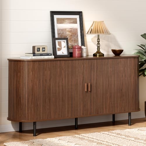 ONBRILL 63 inch Fluted Walnut Sideboard