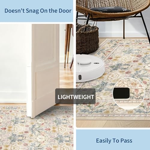 Image of GarveeHome Area Rugs 8x10 for Living Room, Beige Floral Large Washable Rug Soft Non Slip Carpet Indoor Thin Accent Rug for Bedroom Dining Room Playroom Nursery Home Decor
