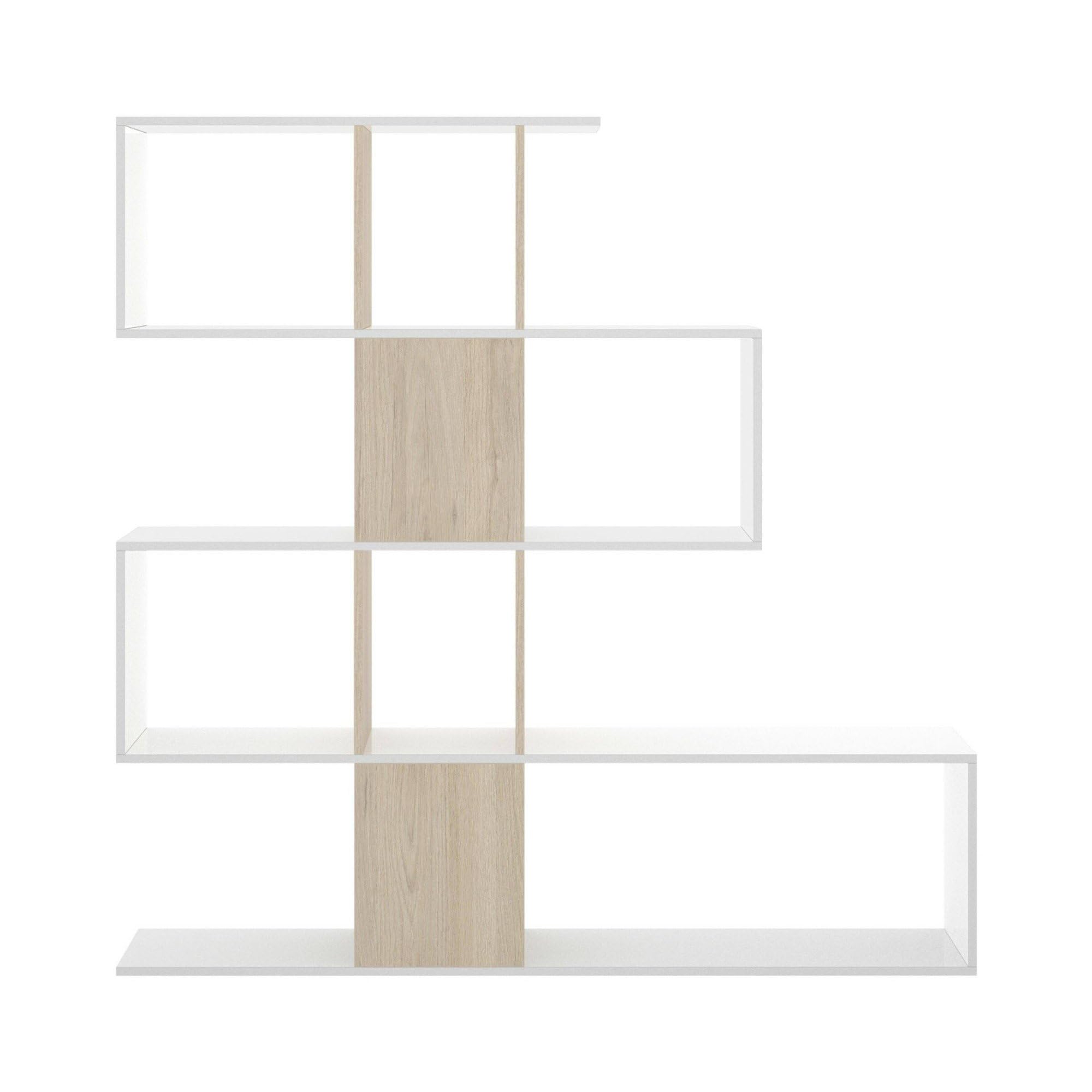 Dmora - Libreria Moneglia, Scaffale da ufficio multiuso, Mobile biblioteca portalibri a 4 ripiani, 145x29h145 cm, Bianco e Rovere