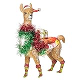 Robert Stanley Fancy Llama with Santa Hat and Wreath Blown Glass Christmas Tree Ornament