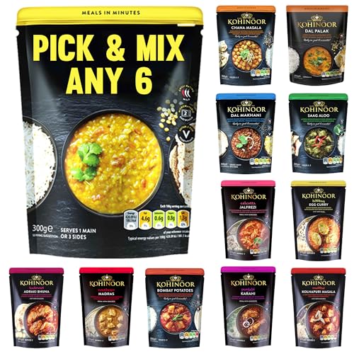 Kohinoor Pick & Mix Any Ready Meals & Cooking Sauces 300375g | Authentic Indian Heat & Eat Meals | Quick & Easy Gourmet Dishes | Premium Ingredients | All Variety Pack (6)