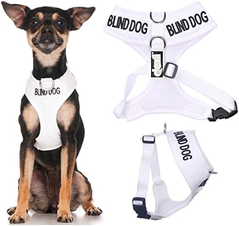 Blind Dog (Dog Has Limited/No Sight) White Color Coded Non-Pull Front and Back D Ring Padded and Waterproof Vest Dog Harness Prevents Accidents by Warning Others of Your Dog in Advance (XS)