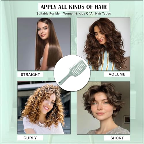 Image of OTAK Detangling Hair Brush for Women Men Kids, Curly Hair Brush Wet Dry Styling Comb, Anti Breakage Scalp Massager, Frizz Control Grooming Tool, Portable Salon Home Travel Accessory - Green