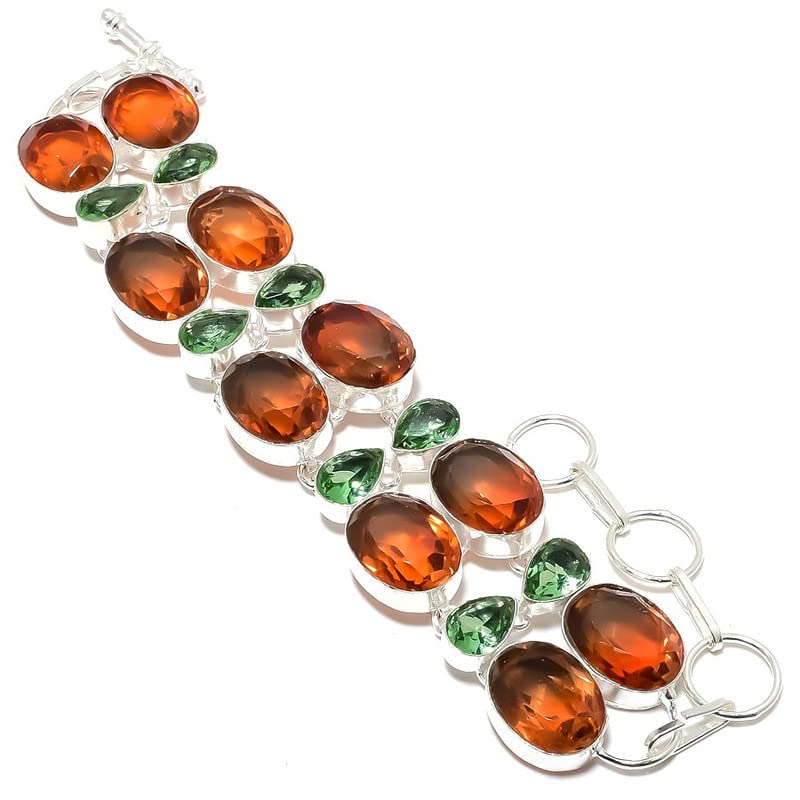 Bracelet multi-pierre en tourmaline bicolore, péridot et quartz plaqué argent pour femme