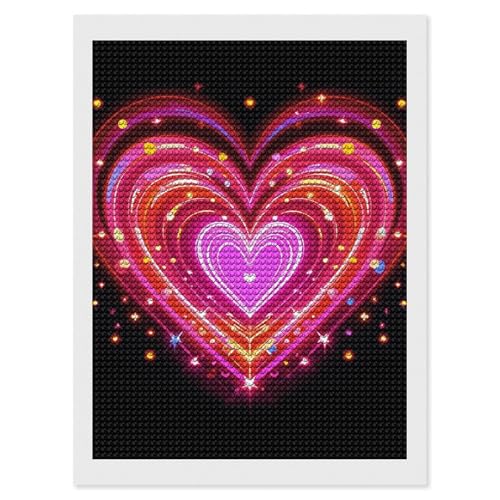 Broderie diamant cœur lumineux tableau strass ronds premium