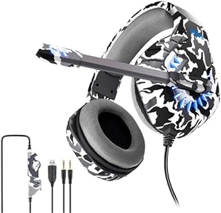 سماعة رأس سلكية GT-83 مخصصة للألعاب الإلكترونية ومزودة بميكروفون مانع للضوضاء وسادات أذن مريحة وأداء عملي ومتوافقة مع مختلف أجهزة الكمبيوتر واللاب توب من اوفلينج، رمادي مموه