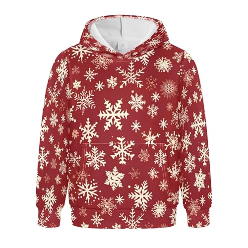 Kids Hoodies Sweaters Christmas Xmas Snowflake Hooded Sweatshirts with Big Pockets for Boys Girls B0400080