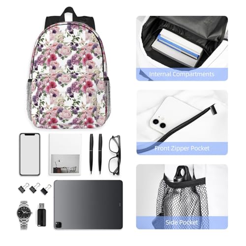 Sac à dos pratique avec imprimé rose à grande capacité - 5