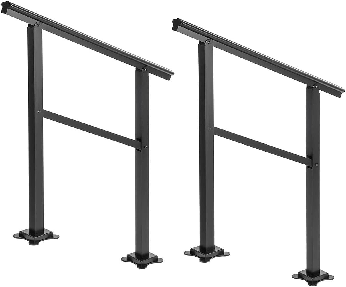 WaiDXn Outdoor Step Handrail 2 Pack, Black Wrought Iron Stair Handrail For 2 To 3 Steps