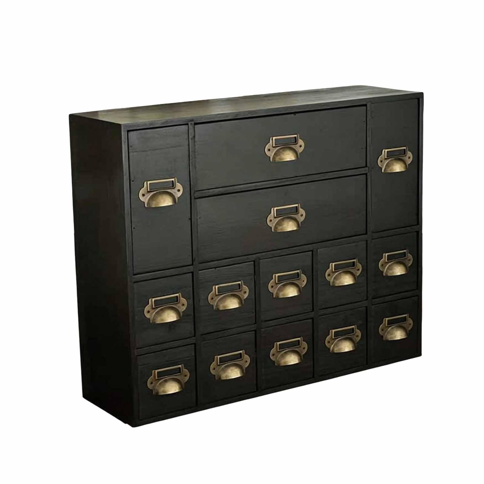 Apothecary Cabinet, Library Card Catalog Small Curio Cabinet, Tabletop Apothecary with 14 Drawers, Wooden Storage Box for Organize Herbal, Tea Bag, Jewelry(Black)