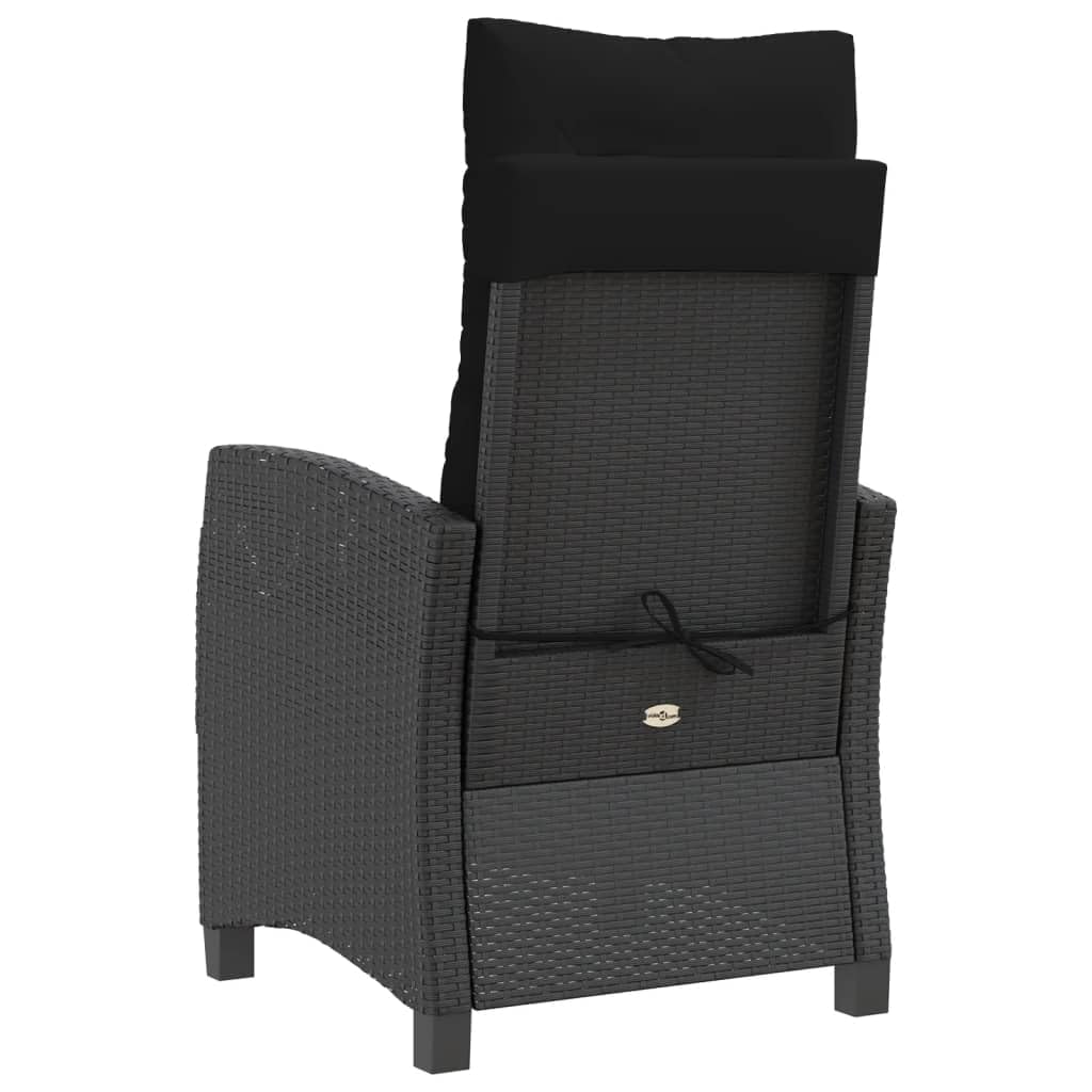 Poltrone reclinabili da giardino cuscini 2 pz rattan sintetico nero sedie da esterno resistente alle intemperie, poltrone per terrazze nere senza poggiapiedi