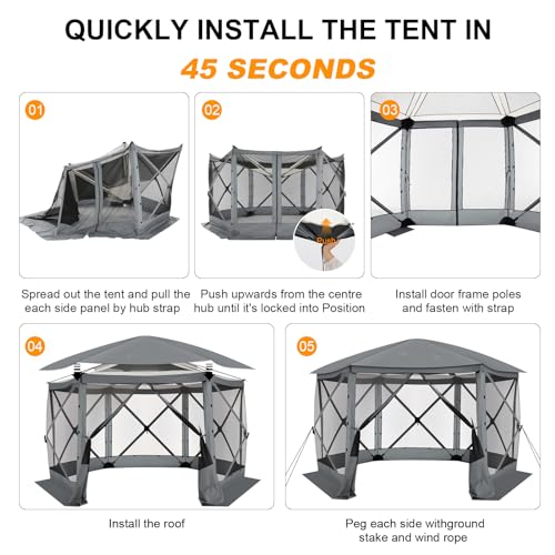 Image of COBIZI 12x12 FT Pop Up Canopy Stargazing Tent, Gazebos On Clearance with Removable Roof, Screened in Gazebo, Screen Tents Portable carpas para Patio for Outdoor Camping,Backyard, Garden, Grey(Pro)