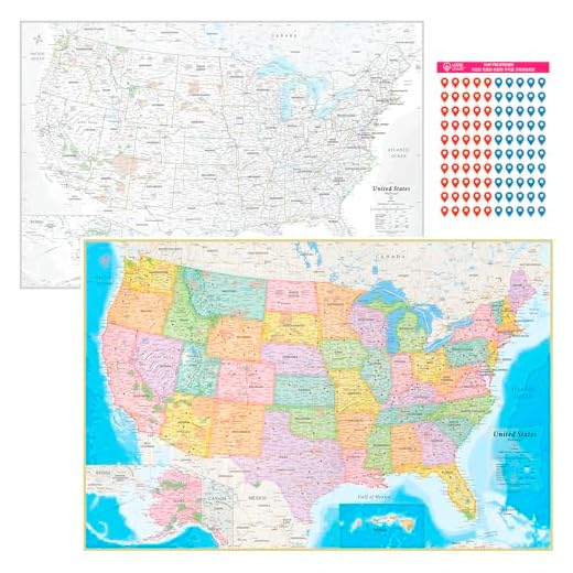 NOWMAP Waterproof USA Map Poster 24x36 Folded – Double Sided United States Travel Map with Pin Stickers – Tear Resistant Wall Map