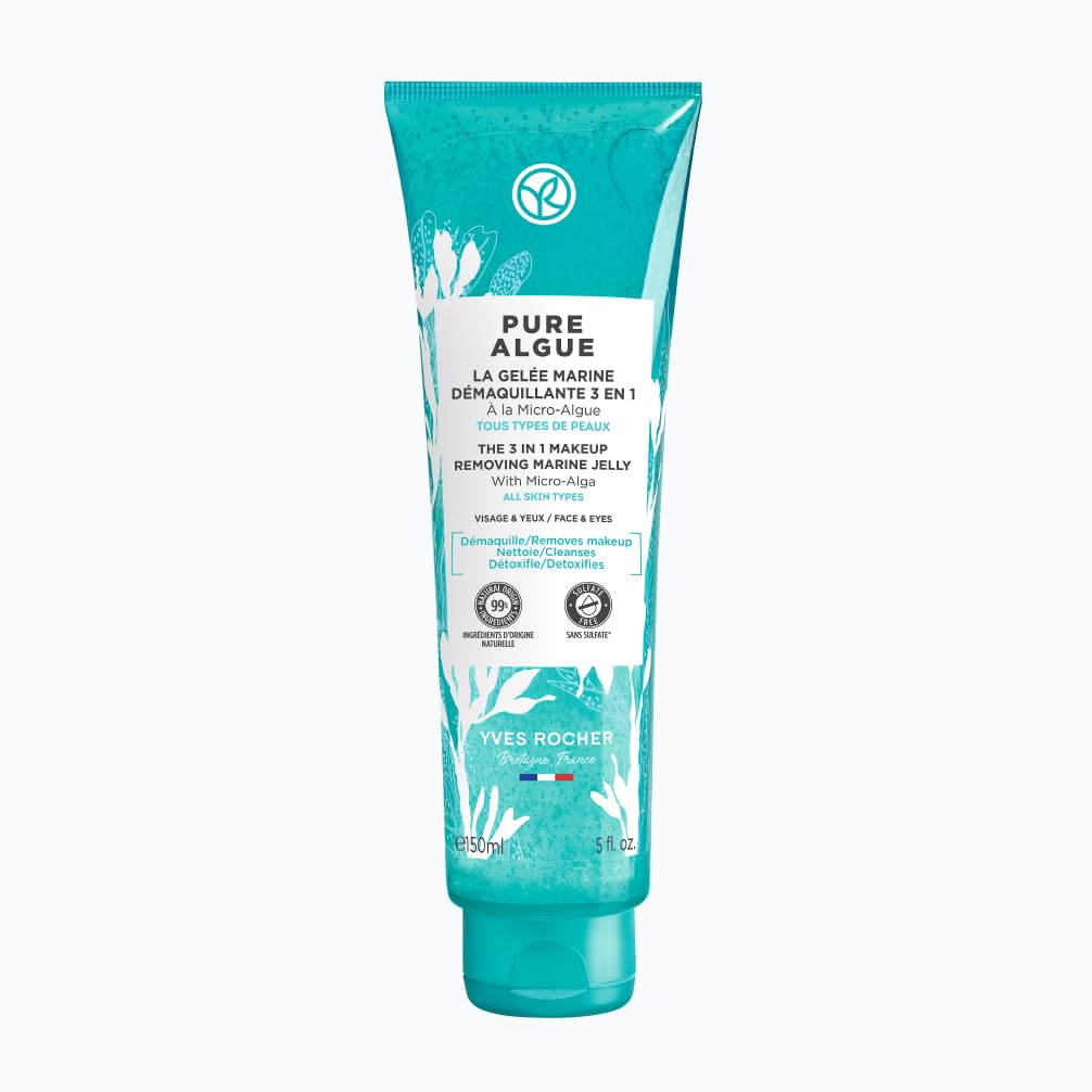 Yves Rocher - Gel Marino Desmaquillante 3 en 1 Pure Algue - Limpia, oxigena y desintoxica - Todo Tipo de Pieles - 150ml