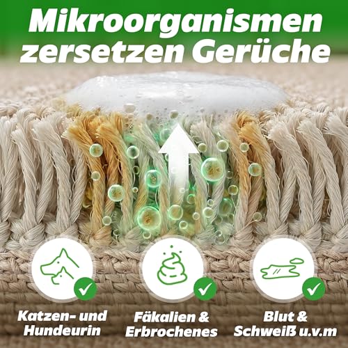 Enzymreiniger Konzentrat 1030ml XXL SET inkl. Mischflasche - STARKER GERUCHSENTFERNER - Ergibt bis zu 40L Geruchsneutralisierer - Beseitigt Hundeurin, Katzenurin Geruch tiefgreifend uvm. I Made in DE